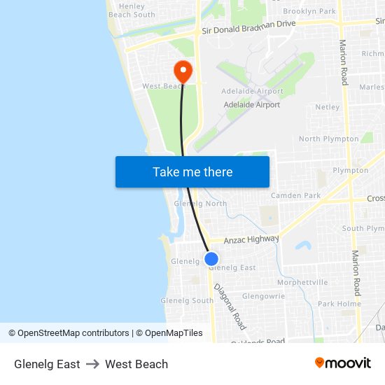 Glenelg East to West Beach map