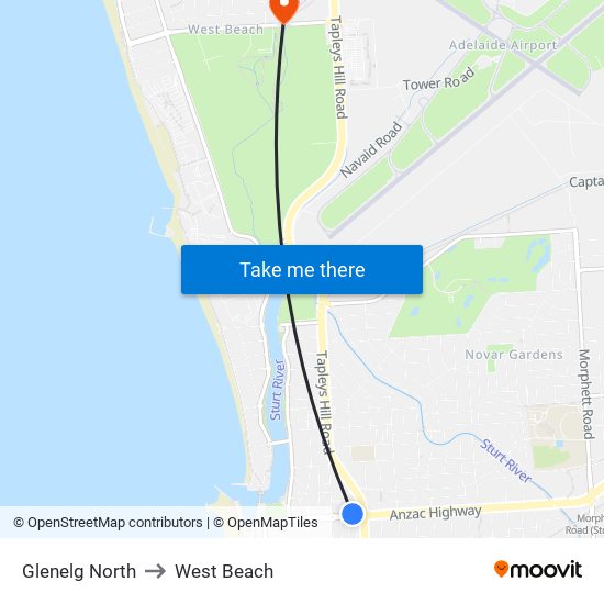 Glenelg North to West Beach map