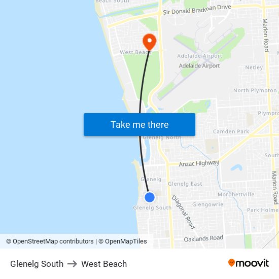 Glenelg South to West Beach map