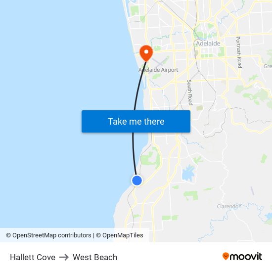 Hallett Cove to West Beach map