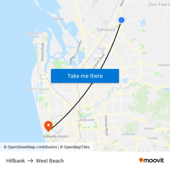 Hillbank to West Beach map