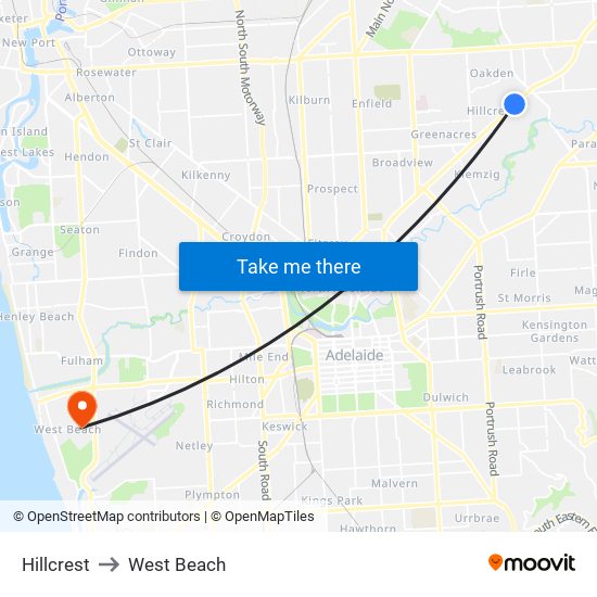 Hillcrest to West Beach map
