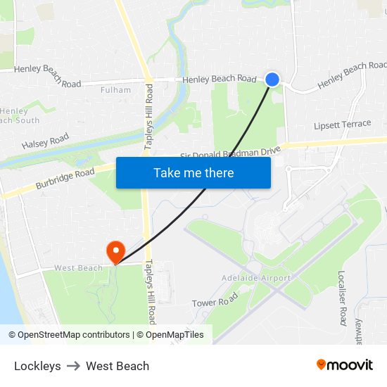 Lockleys to West Beach map