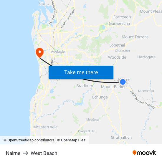 Nairne to West Beach map