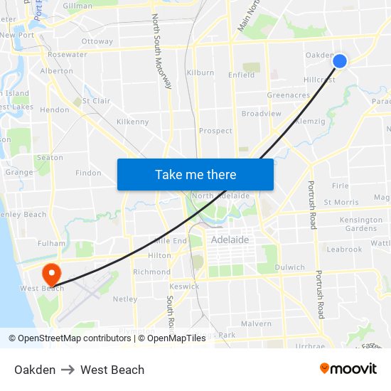 Oakden to West Beach map