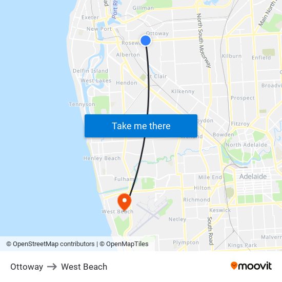 Ottoway to West Beach map