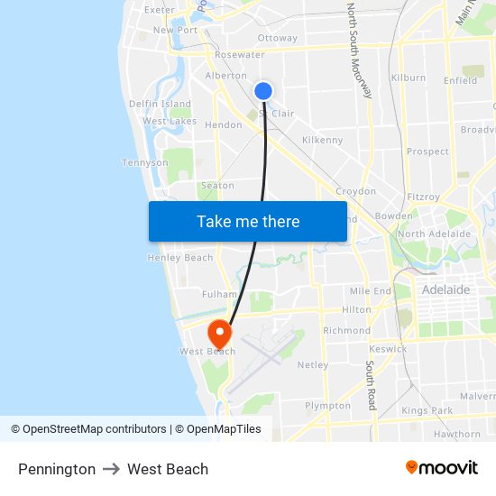 Pennington to West Beach map