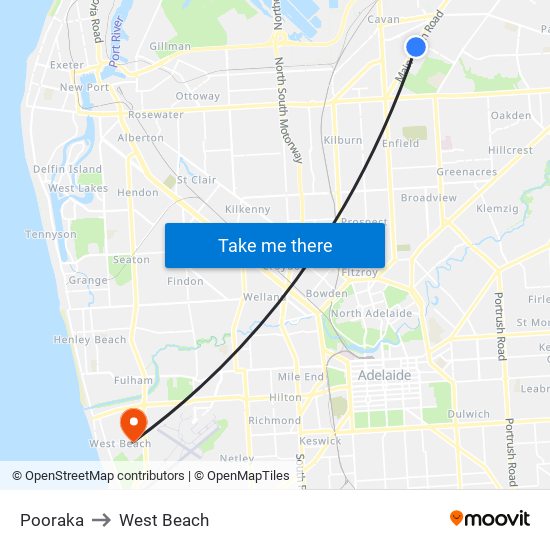 Pooraka to West Beach map