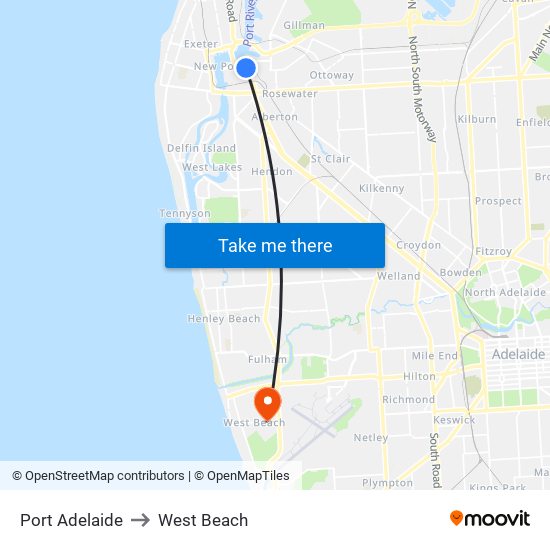 Port Adelaide to West Beach map