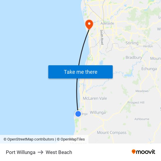 Port Willunga to West Beach map