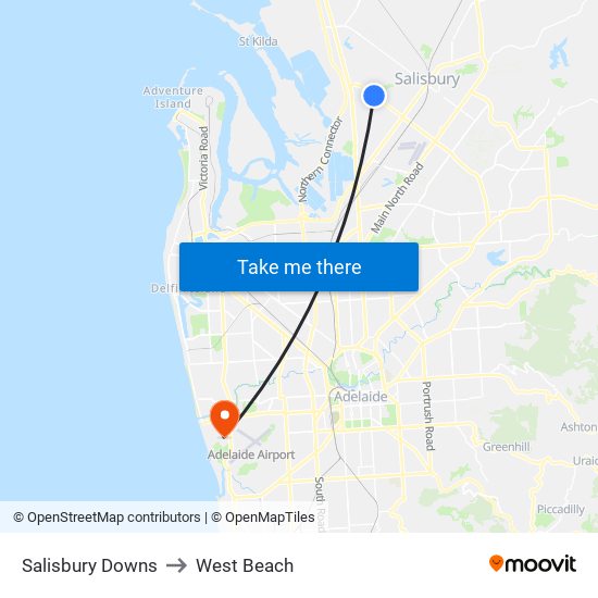 Salisbury Downs to West Beach map