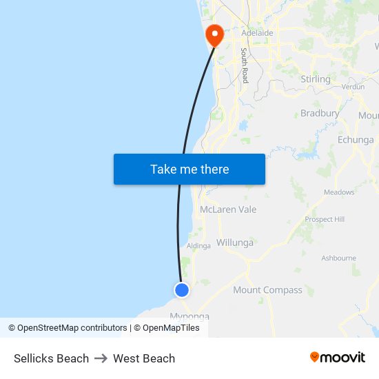 Sellicks Beach to West Beach map