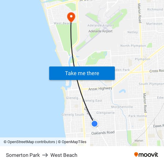 Somerton Park to West Beach map