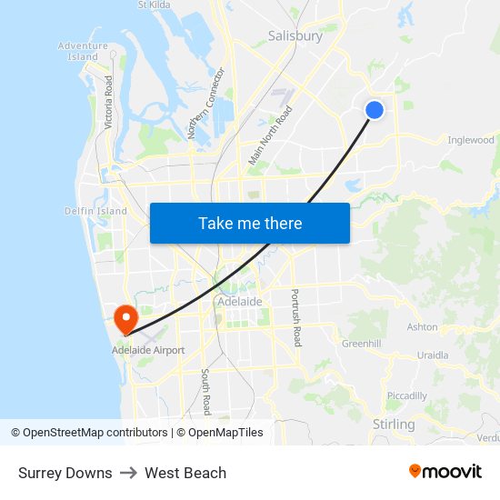 Surrey Downs to West Beach map