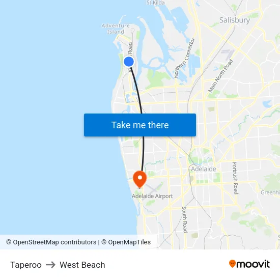 Taperoo to West Beach map