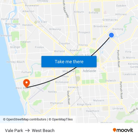 Vale Park to West Beach map