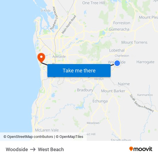 Woodside to West Beach map