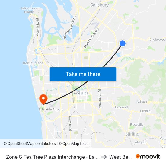 Zone G Tea Tree Plaza Interchange - East side to West Beach map