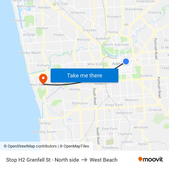 Stop H2 Grenfell St - North side to West Beach map