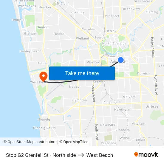 Stop G2 Grenfell St - North side to West Beach map