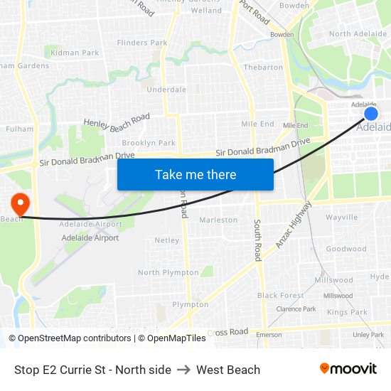 Stop E2 Currie St - North side to West Beach map