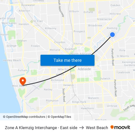 Zone A Klemzig Interchange - East side to West Beach map