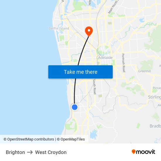 Brighton to West Croydon map