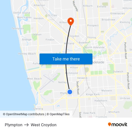 Plympton to West Croydon map