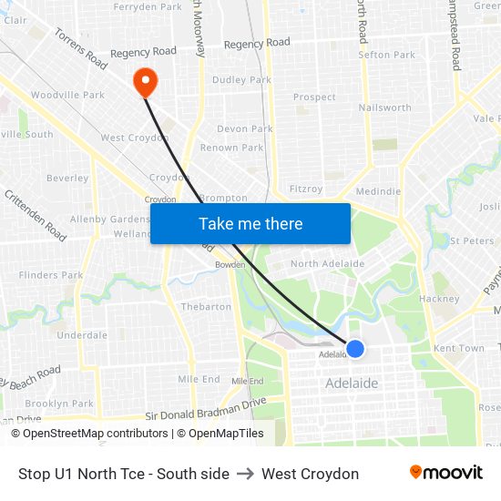 Stop U1 North Tce - South side to West Croydon map