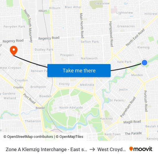 Zone A Klemzig Interchange - East side to West Croydon map