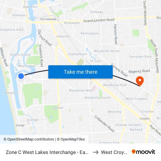 Zone C West Lakes Interchange - East side to West Croydon map