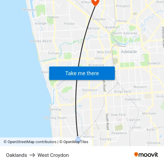 Oaklands to West Croydon map