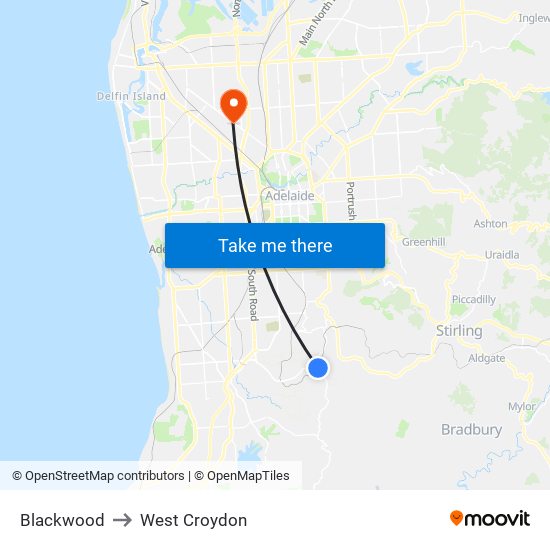 Blackwood to West Croydon map