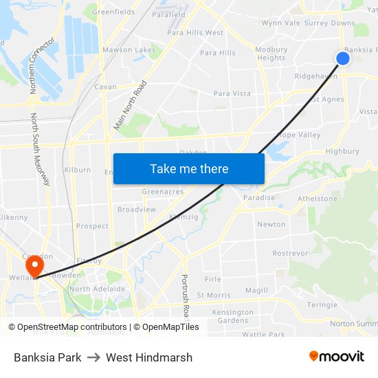 Banksia Park to West Hindmarsh map