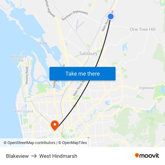 Blakeview to West Hindmarsh map
