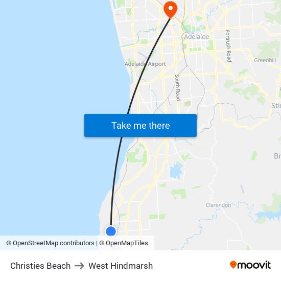 Christies Beach to West Hindmarsh map