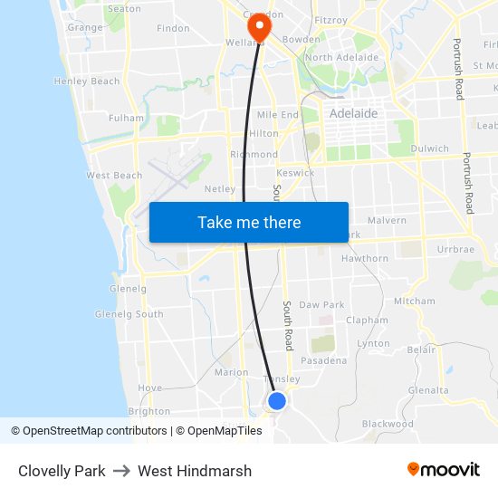 Clovelly Park to West Hindmarsh map