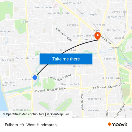 Fulham to West Hindmarsh map