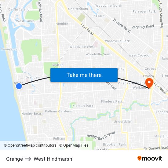 Grange to West Hindmarsh map