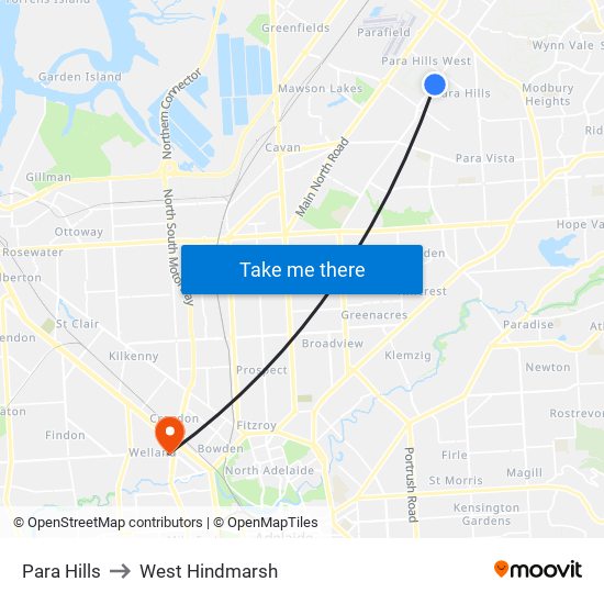 Para Hills to West Hindmarsh map