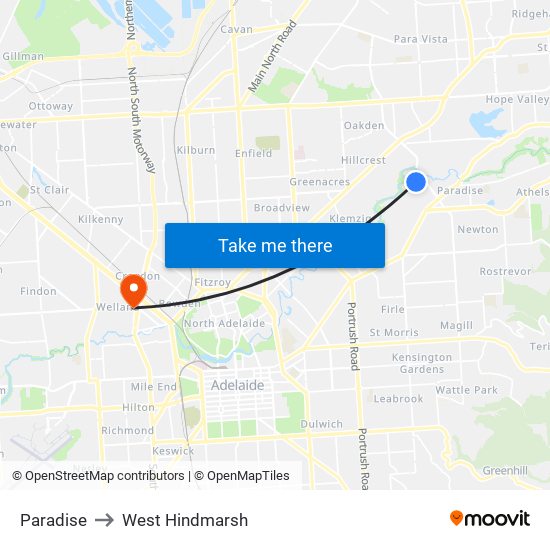 Paradise to West Hindmarsh map