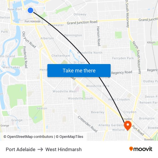 Port Adelaide to West Hindmarsh map