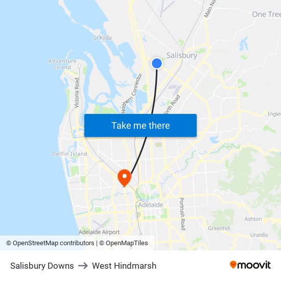 Salisbury Downs to West Hindmarsh map