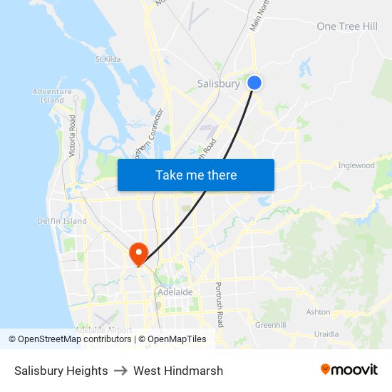 Salisbury Heights to West Hindmarsh map