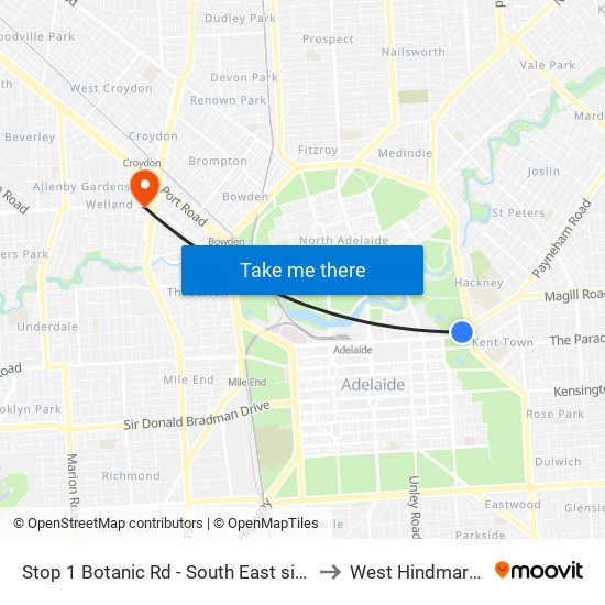 Stop 1 Botanic Rd - South East side to West Hindmarsh map