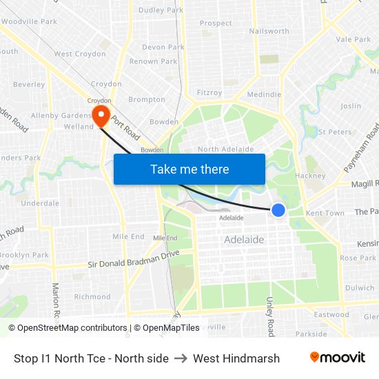 Stop I1 North Tce - North side to West Hindmarsh map