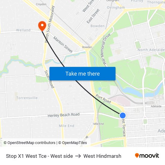 Stop X1 West Tce - West side to West Hindmarsh map