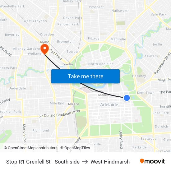 Stop R1 Grenfell St - South side to West Hindmarsh map