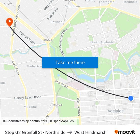 Stop G3 Grenfell St - North side to West Hindmarsh map