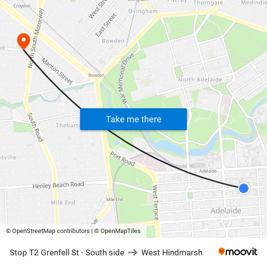 Stop T2 Grenfell St - South side to West Hindmarsh map